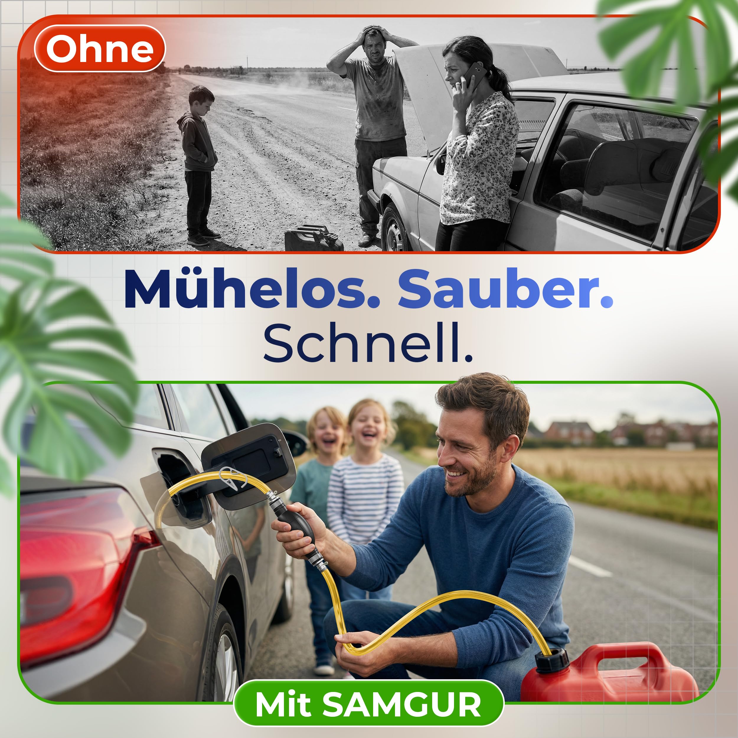 XL Handpumpe Umfüllpumpe 2 Meter Schlauch – Tragbare Ölabsaugpumpe & Kraftstoffpumpe mit Flüssigkeitsregler & Stöpsel – Schlauchpumpe für Wasser Benzin Diesel Öl – Inkl. Aufbewahrungstasche