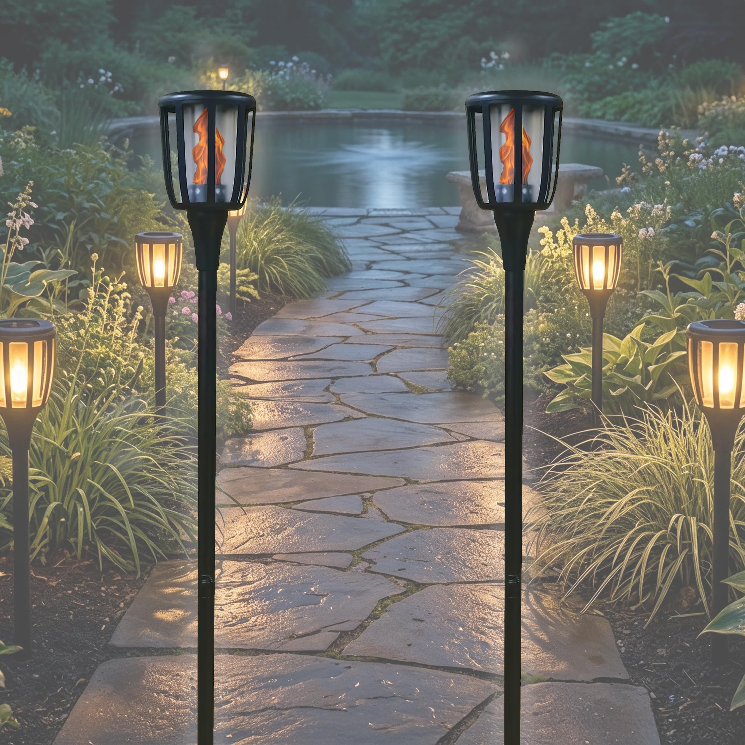 BOLD 2er Set LED Solarfackel mit Flammeneffekt - Garten Fackel Metall 149cm