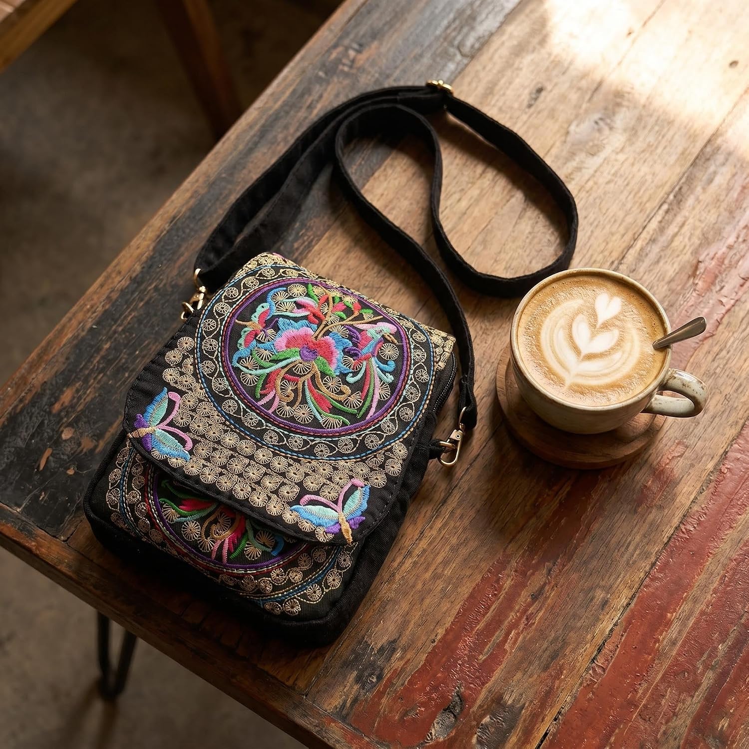 Embroidered Crossbody Bag Boho Ethnic Shoulder Bag Vintage Handmade Women Cellphone Pouch Small Handbag Coin Purse
