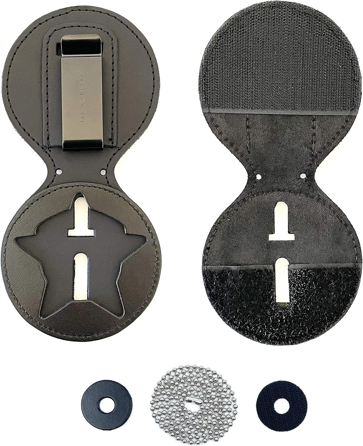 Chicago Patrol Belt Clip Badge Holder with Pocket and Chain (Cutout PF480)