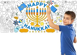 Dvbonike Giant Happy Hanukkah Coloring Posters with Candlestick for Kid DIY Blank Doodle Art Paper Banner 55.1 X 23.6 Inch Jumbo Chanukkah Wall Decoration for School Group Activity Home Party Supply