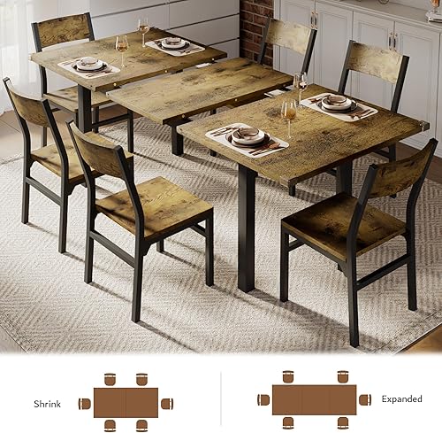 Miniatura 3 de iPormis Juego de mesa de comedor y sillas de 7 piezas para 4-6, mesa de cocina extensible de 63 pulgadas con 6 sillas, mesa de comedor con tablero