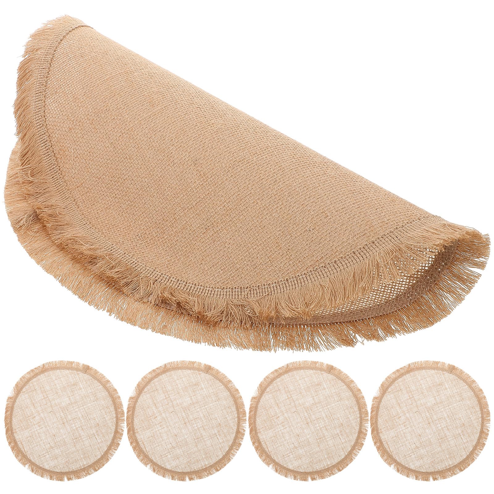 Toyvian Set di 8 Tovagliette Rotonde in Poliestere Beige con Bordo in Pizzo a Onda, Resistenti di Facile Manutenzione, per Riunioni e Occasioni Speciali