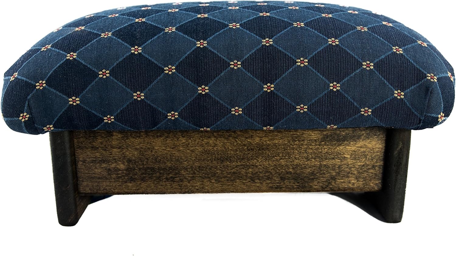 Padded Foot Stool 7" Luxury Fabrics (Made in The USA) (Rhapsody in Blue- Walnut)