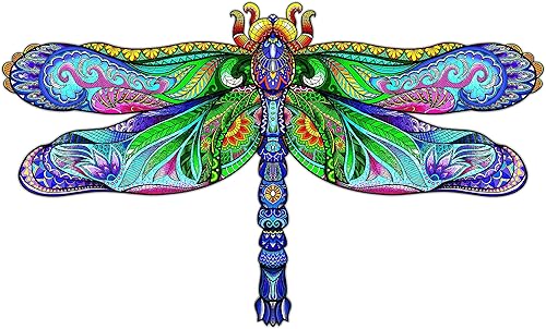 Rompecabezas de madera para adultos, rompecabezas de madera de libélula con formas únicas de animales y caja de rompecabezas de madera, rompecabezas