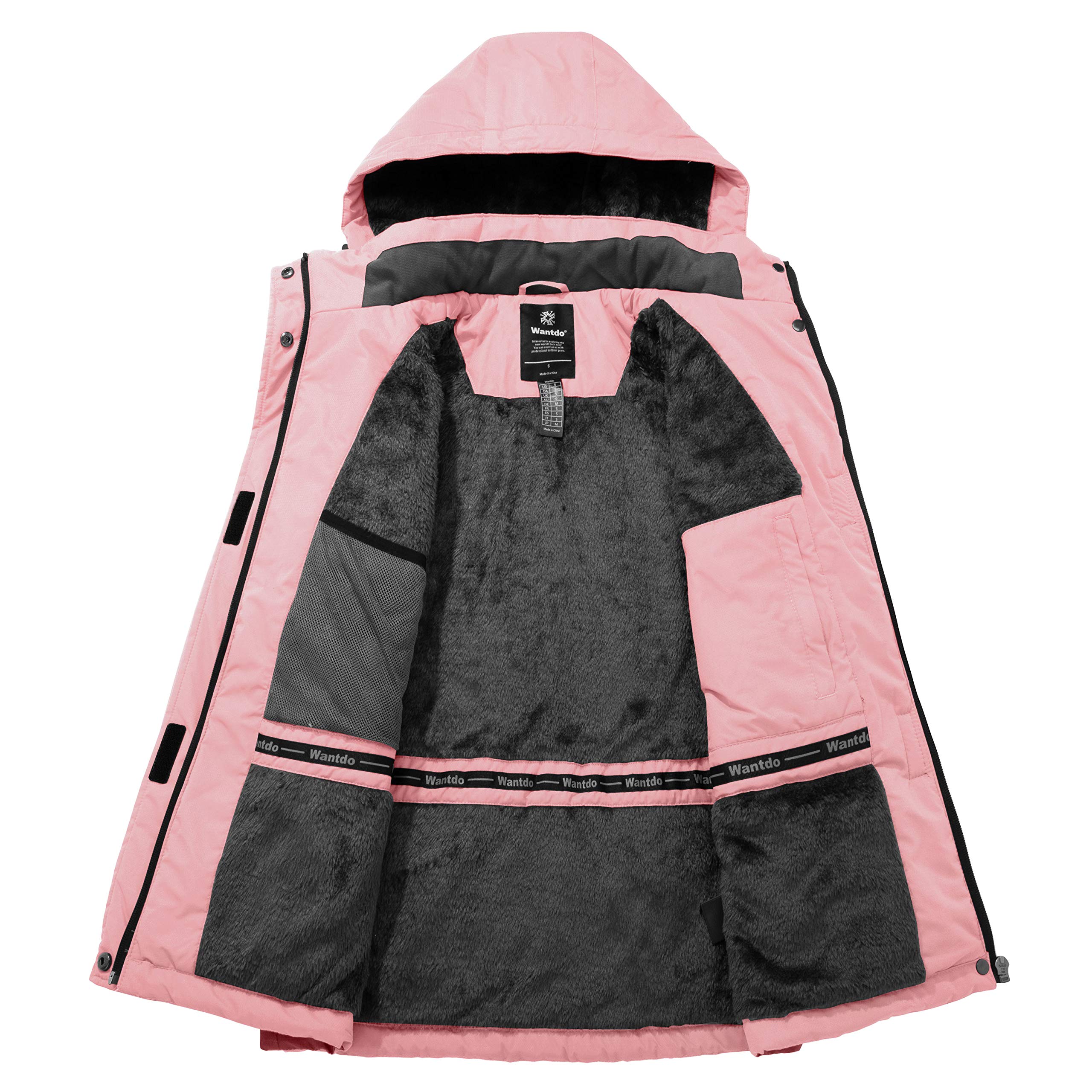 Wantdo Femme Veste de Montagne Outdoor coupe-vent avec Capuche Extérieur Manteau d'hiver Chaud Amovible Veste Imperméable Veste Randonnée pour Voyage