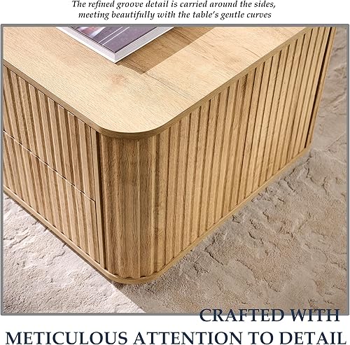 Miniatura 7 de JXQTLINGMU Mesa de centro acanalada de 51 pulgadas con almacenamiento, moderna mesa de centro grande con 4 cajones, mesa central rectangular