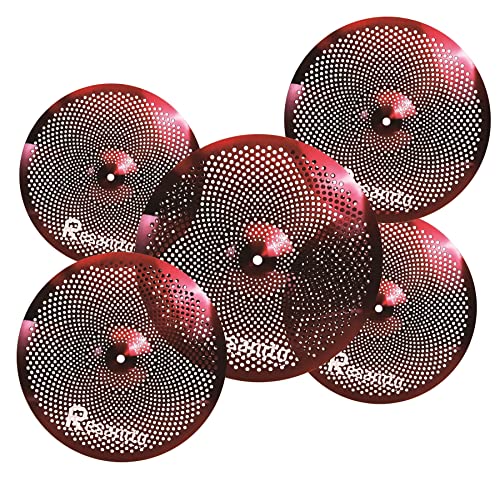 Resanito Low Volume Cymbal Pack Mute Cymbal Set, 14"Hi-Hat+16"Crash+18"Crash+20"Ride (5 Pieces) With Free Cymbal Bag, Red #TOP1