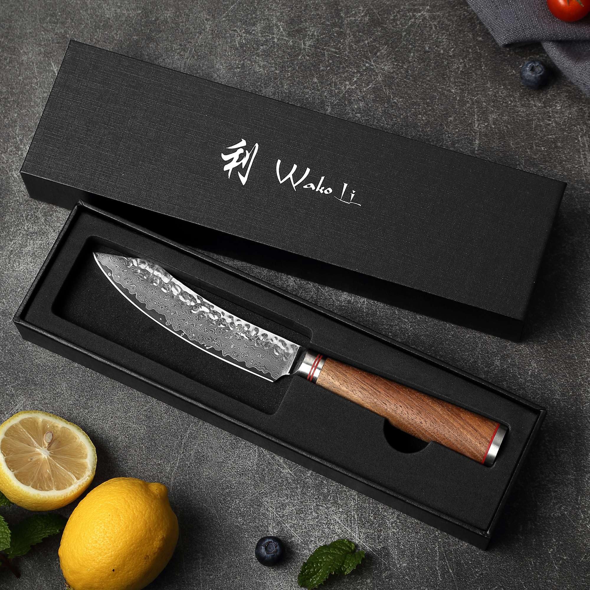 Wakoli Nussbaum 4-teiliges Steakmesser-Set, 67 Lagen Damaststahl, VG10 Kern