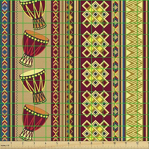 Vista 272 de Ambesonne Tela beige de The Yard, ilustración contemporánea de animales marinos en estilo retro, arte de caballito de mar de cangrejo de pulpo, tela