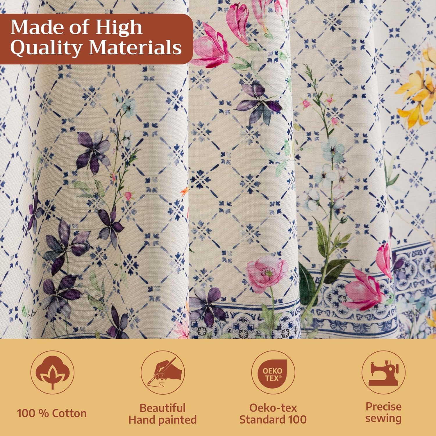 Maison d' Hermine Kitchen Curtain Set for Windows 100% Cotton Set of Kitchen Curtain Valance for Home [2 Tier (28"X36") and 1 Valance (56"X18")] Café Gifts for Mothers Day (Faience)