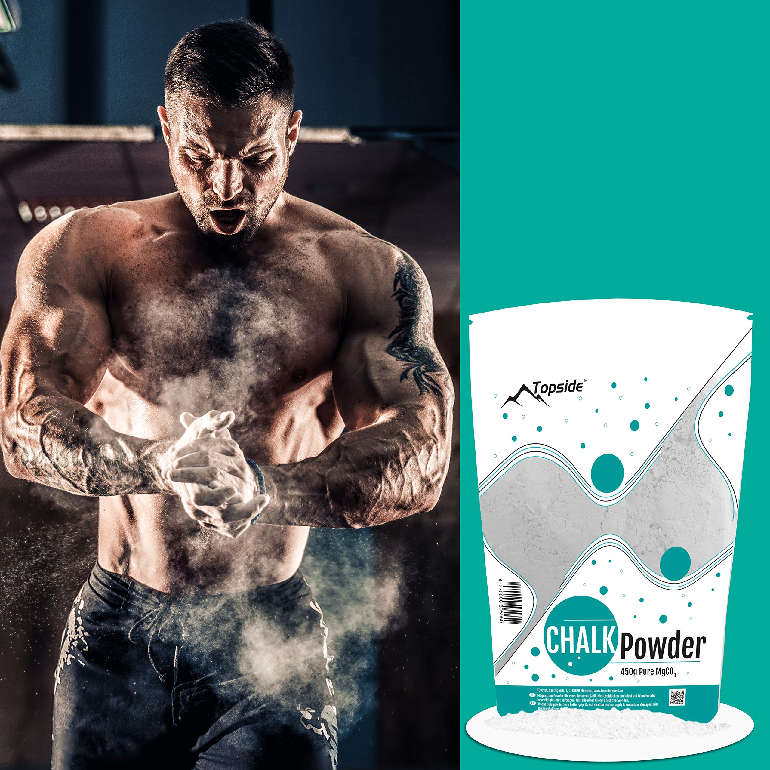 TOPSIDE Magnesite in Polvere (250 o 450 gr) per Arrampicata, Crossfit, Pesi, Palestra, Ginnastica, Calisthenics