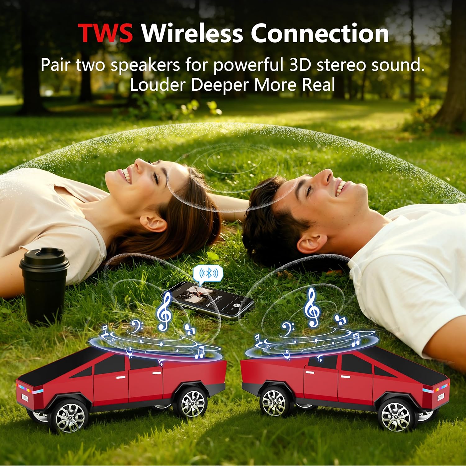 Cybertruck Bluetooth Speaker for Car, Mini Wireless Speaker with LED Lights, FM Radio, USB/TF Card, TWS Stereo, Desk Gaming Outdoor Use, Gift for Car Lovers