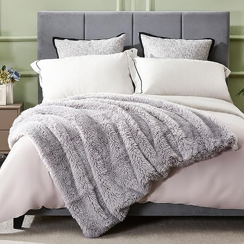 Miniatura 4 de DREAMNINE Manta de piel sintética extra suave y gruesa para sofá o cama, 50 x 60 pulgadas, manta decorativa y acogedora de microfibra lanuda cálida