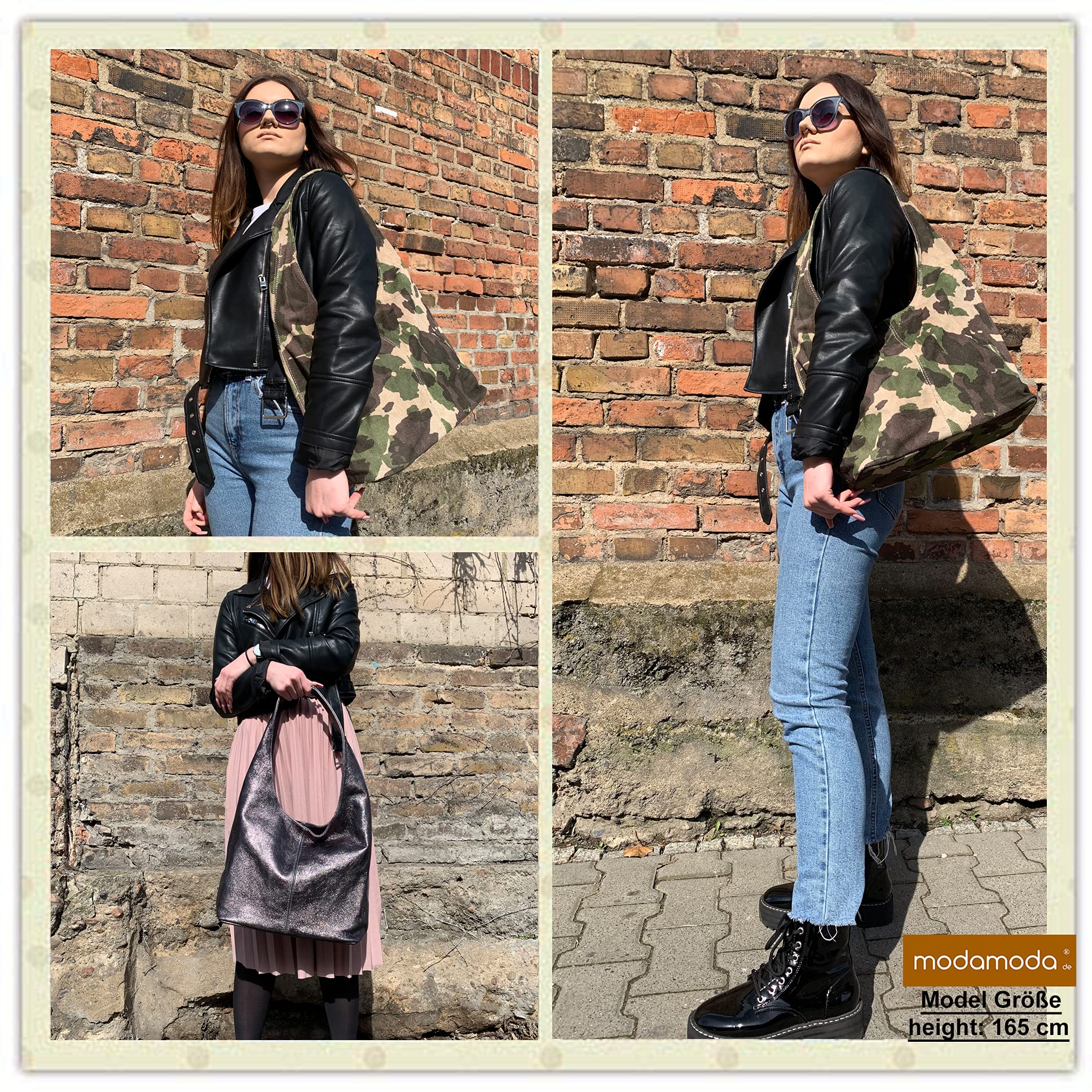 modamoda de T150 Damen Schultertasche Shopper Large aus Wildleder, handmade in Italy