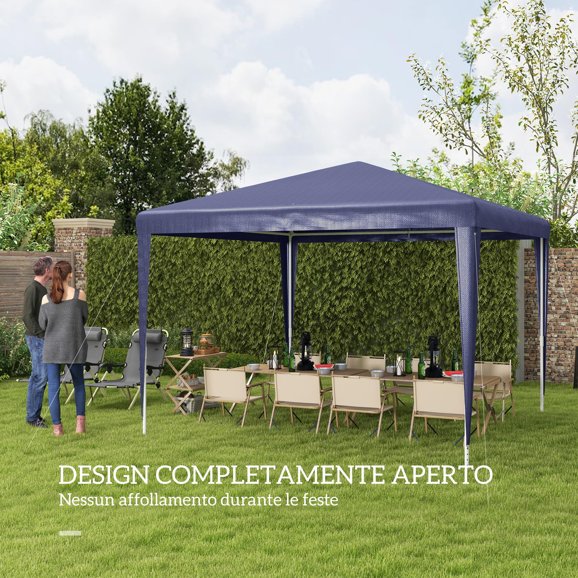 Outsunny Gazebo da Giardino 3x3 m Acciaio PE Protezione UV Blu Scuro