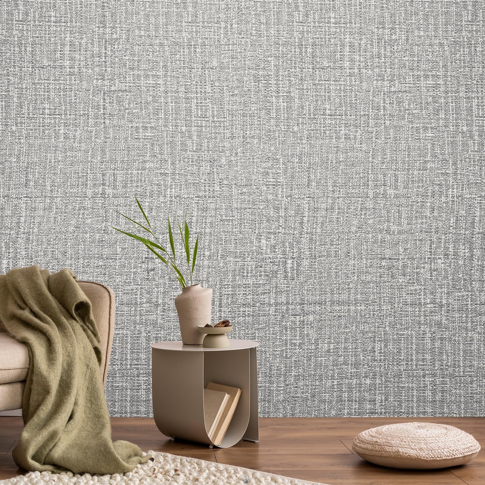 Green Textured Grasscloth Peel And Stick Wallpaper 17.7"x394" Neutral Faux Grassweave Waterproof Self Adhesive Removable Wallpaper Mural For Home Decor Bedroom Kitchen Cabinet