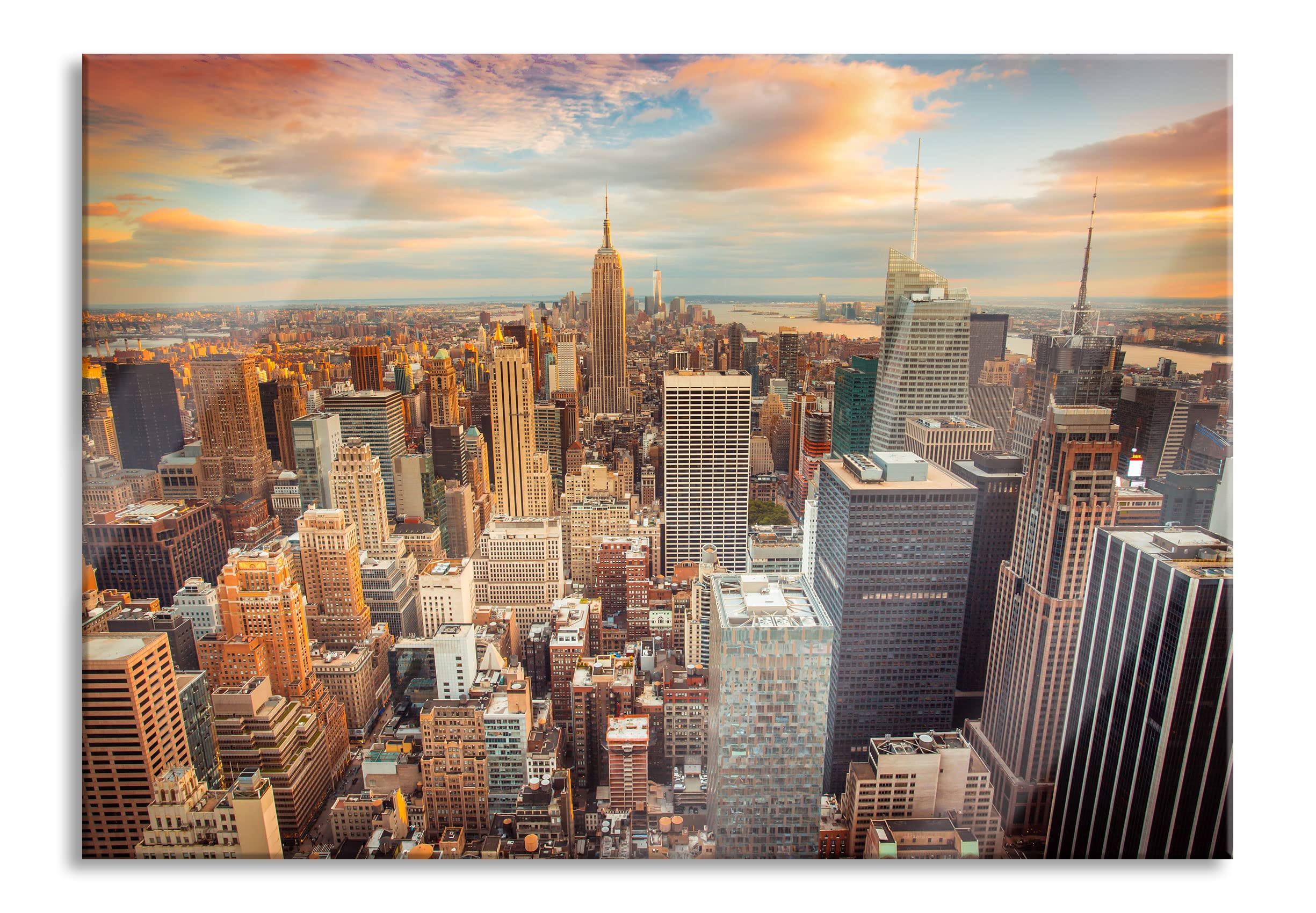 Pixxprint Glasbild, Wandbild aus Echtglas, Skyline von New York, 80x60 cm, inkl. Aufhängung und Abstandshalter