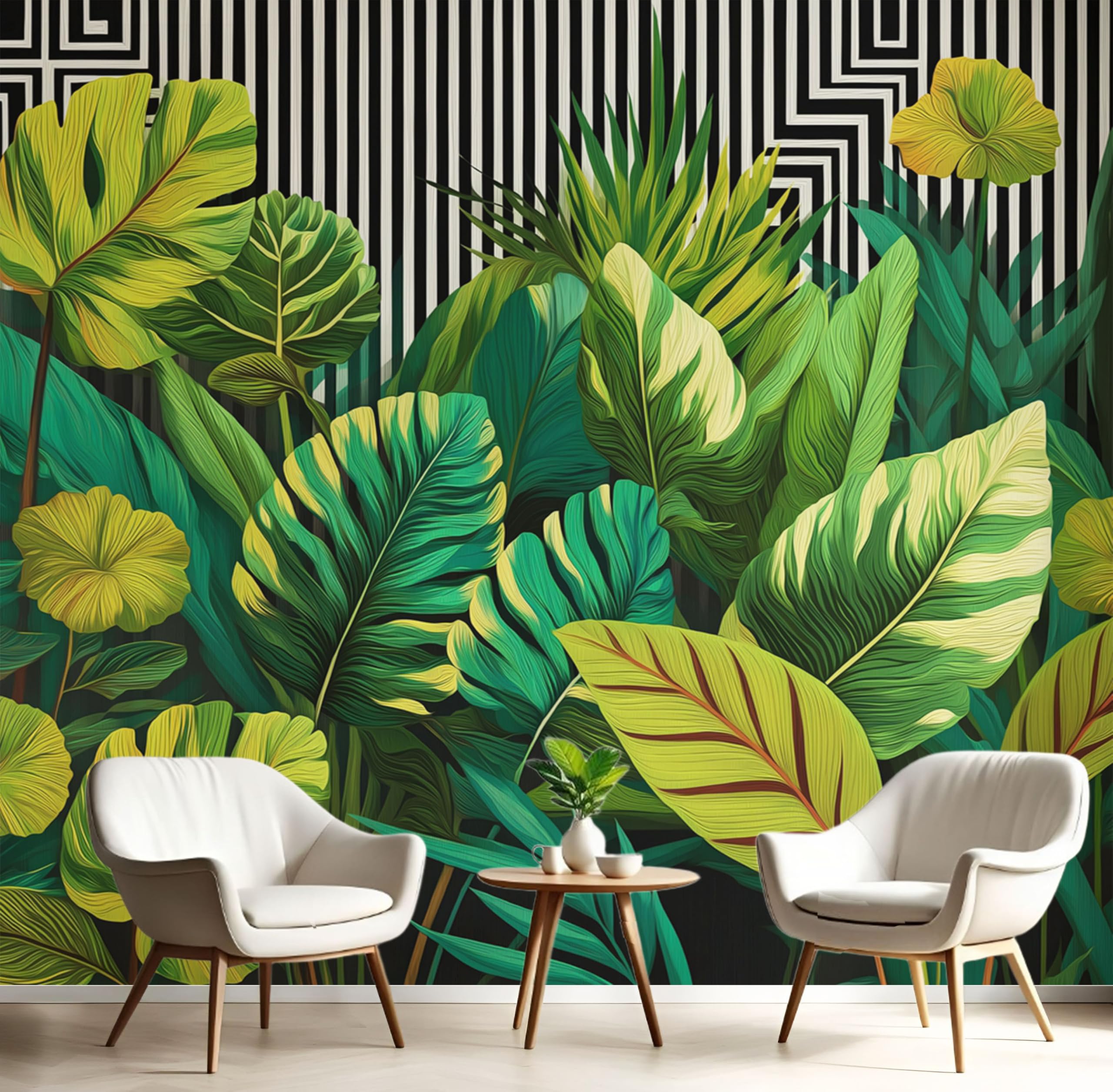 Papier peint panoramique plantes tropicales 300x210 cm vert émeraude