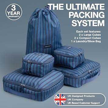 Cabin Max Packing Cubes 4Pcs Set with Laundry Bag Luggage Organiser Striped