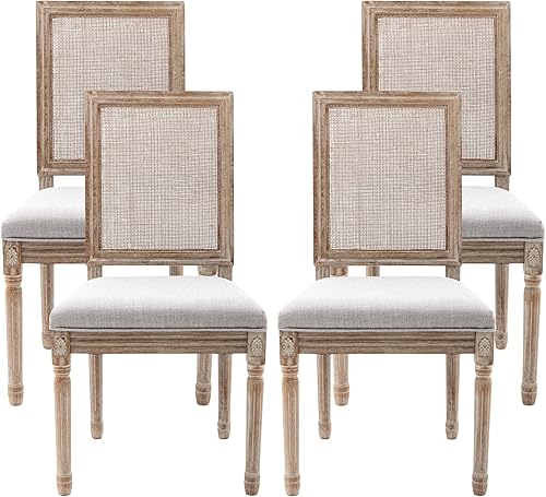 Miniatura 139 de chairus Juego de 2 sillas de comedor de ratán de granja, sillas de campo francesas de cuero con respaldo redondo, sillas laterales ovaladas para