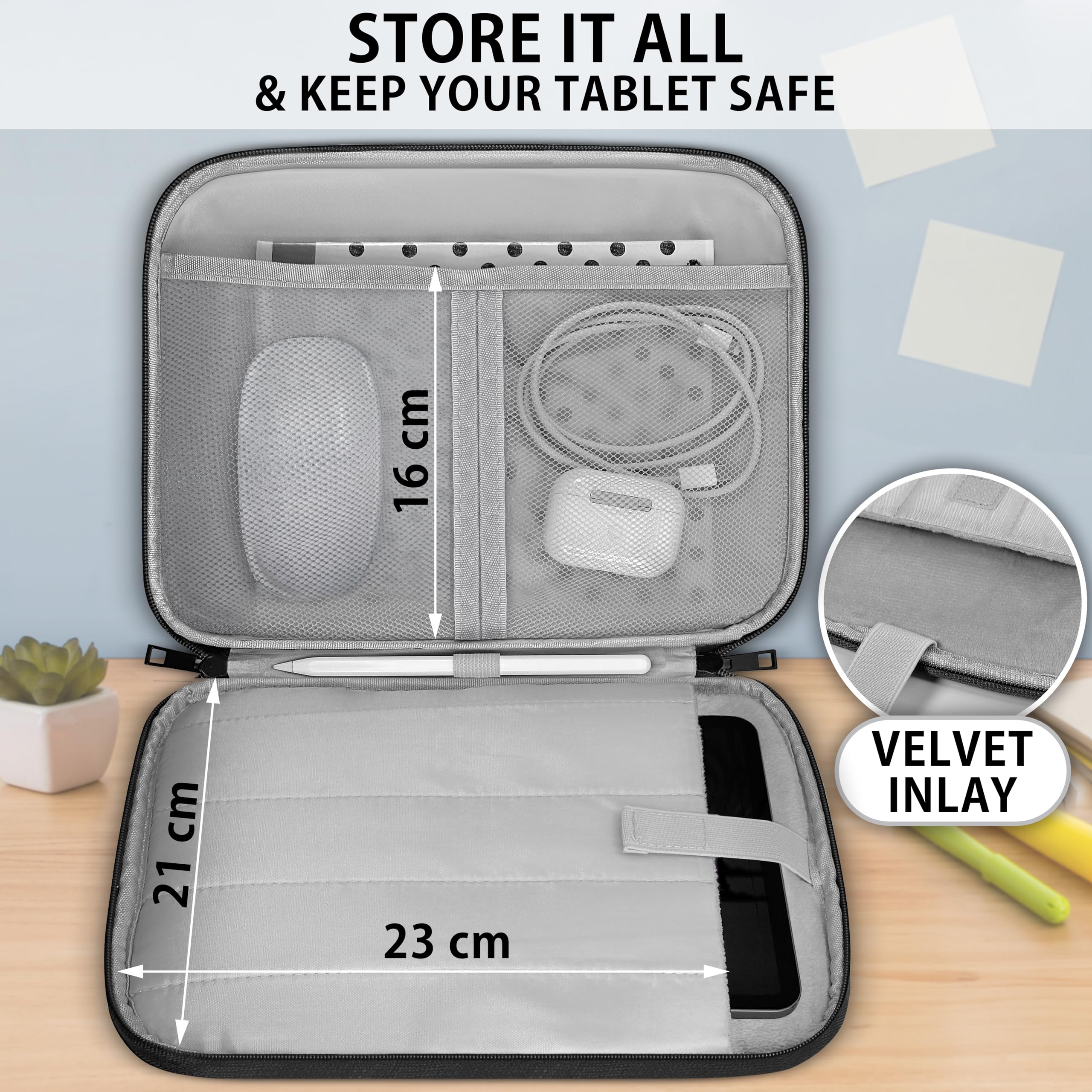 MyGadget Porta Tablet da 11 Pollici [ 30 x 23 cm ] - Custodia con Interno Morbido e Manico - Spazio per Mouse & Accessori - per iPad Pro | Air & Galaxy Tab - Nero
