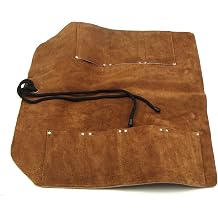 7-Pocket Suede Leather Tool Roll Up Bag - Leather Tool Organizer for Wood Carving Tools - Chisel Roll Bag for Medium to Large Sized Woodworking Tools - Knife Roll Bag for Kitchen Knives and Utensils