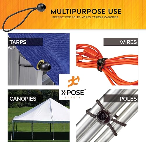 Miniatura 8 de Xpose Safety Cuerdas elásticas de bolas de 11 pulgadas, paquete de 10 cuerdas elásticas negras resistentes con lazos de bolas para toldos, lonas,