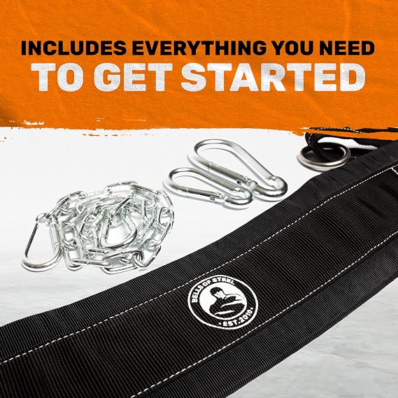 Belt Squat Belt [Bells of Steel] 5in Width for Weight Lifting, 12in Chain Length, Padded, Heavy Duty