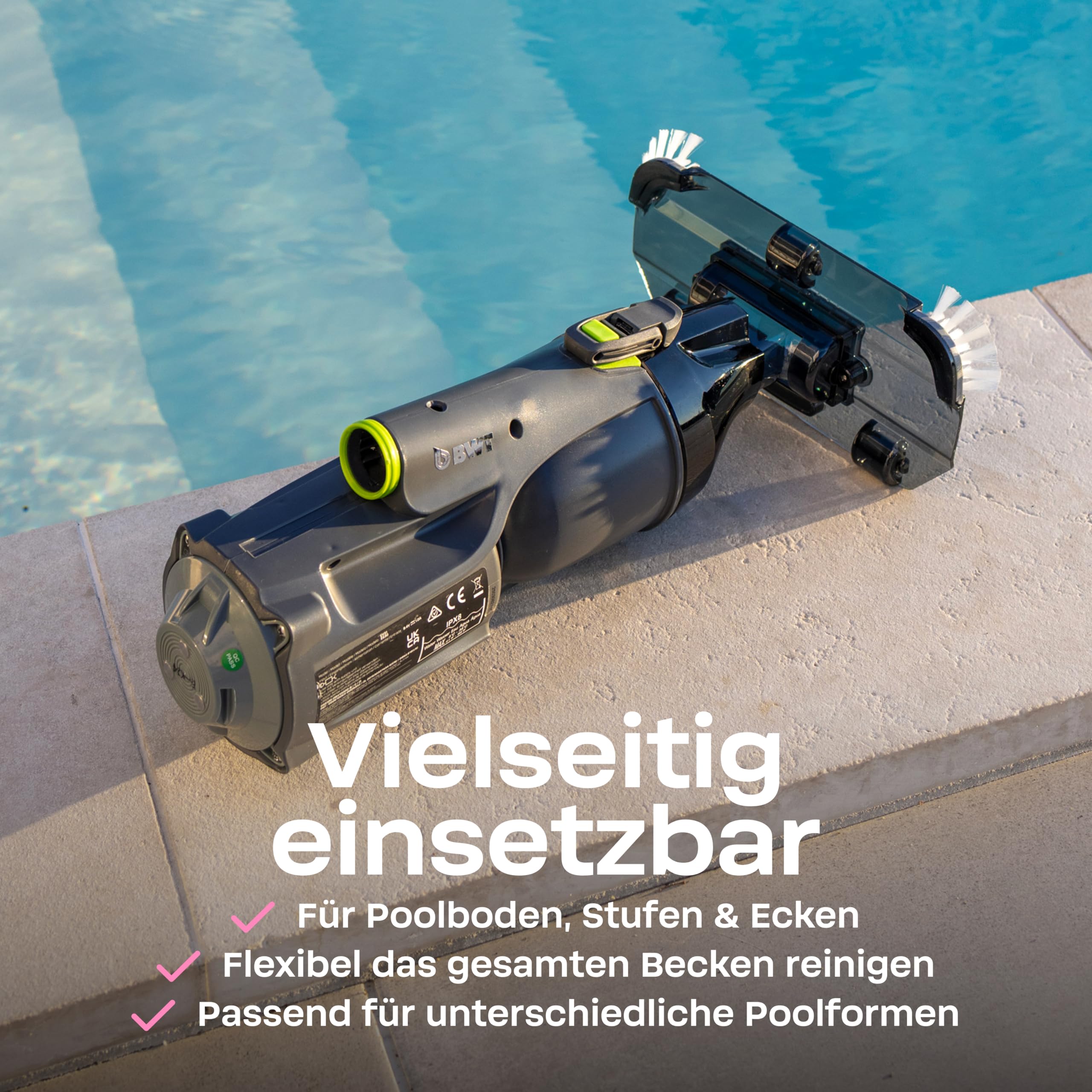 (NEU 2026) BWT Poolsauger Akku ES30, kabelloser Pool Bodensauger | 40min Laufzeit, 4000 mAh, Leistungsstark, für Pools bis 15000l, schnelle & effiziente Reinigung