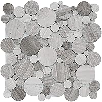 Vista 7 de 5 hojas de mosaico de mármol para salpicaduras de cocina, suelo de ducha de baño, etc., colección Bolle, redondos mixtos, 12 x 12 x 3/8 pulgadas