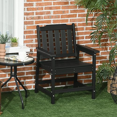 Miniatura 2 de Outsunny Sillas de plástico para patio, silla de comedor al aire libre con reposabrazos y respaldo de listones, sillón al aire libre para césped,