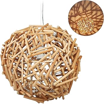 Relaxdays Hängelampe Holz, Handarbeit, Holzlampe, Esszimmer, Wohnzimmer