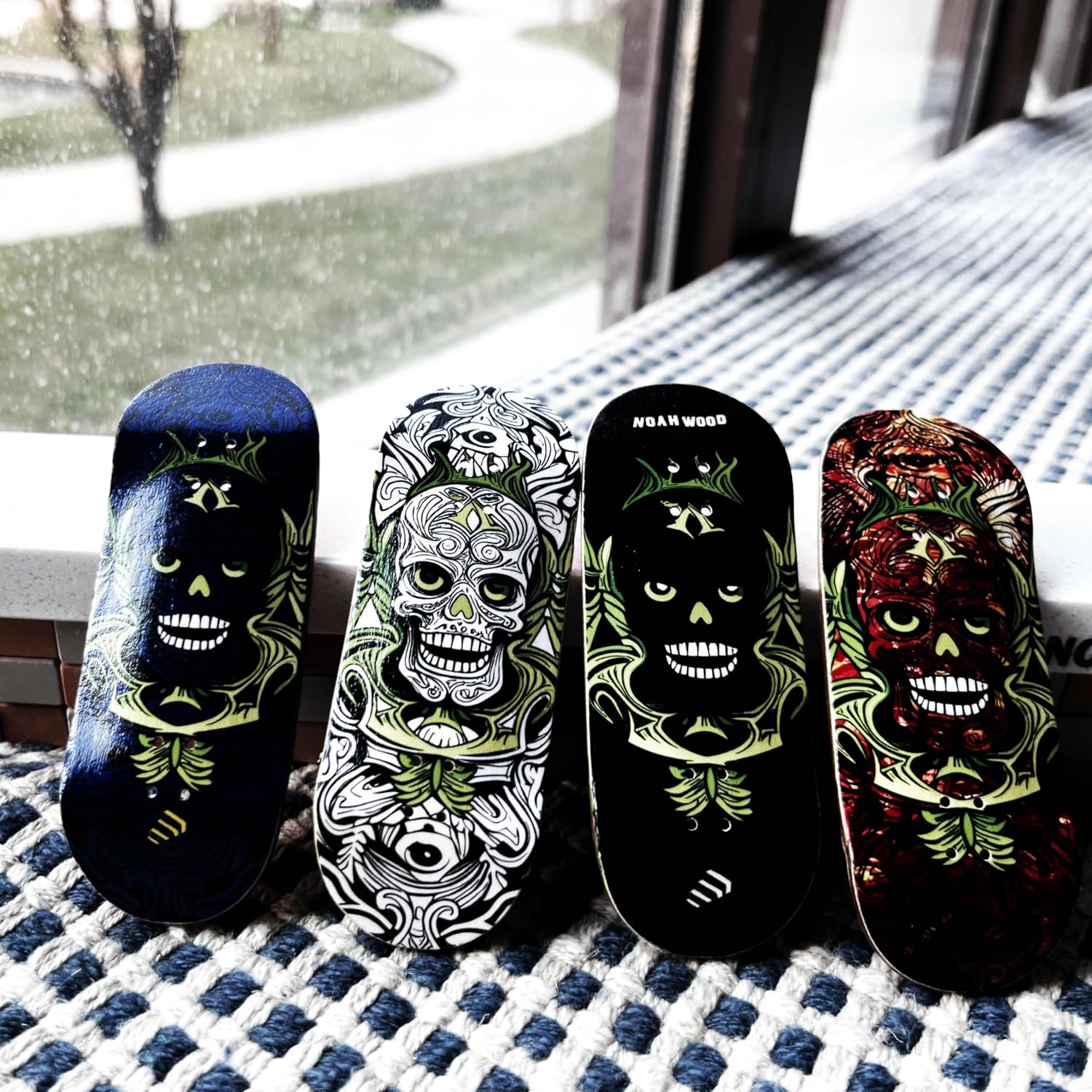 Noahwood PRO Deep Concave Fingerboard Deck Mini Skateboarding Deck(6-Layer Colour Maple Wooden 35 x 97mm Handmade Deck (White Gost)
