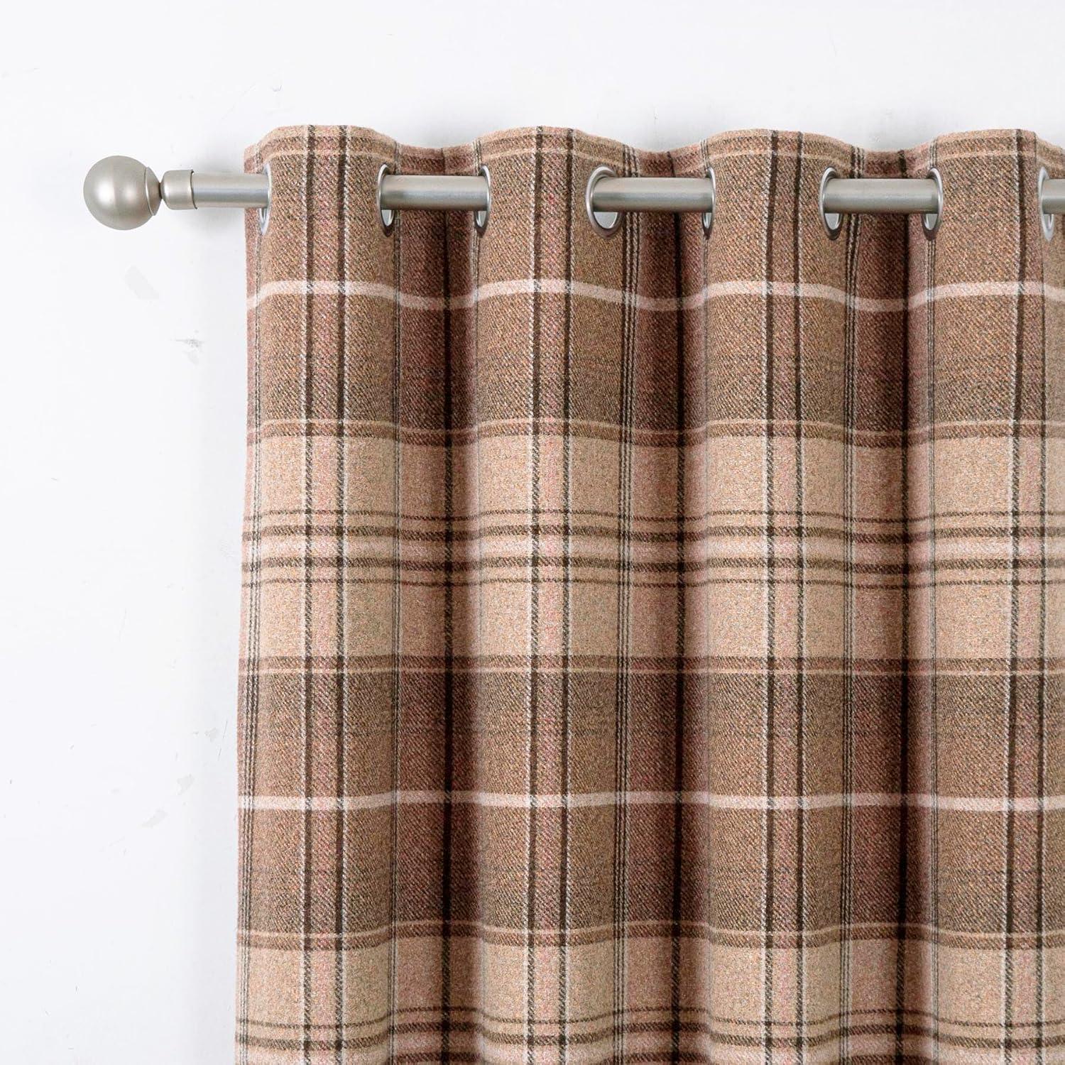 always4u 100% Blackout Woolen Look Plaid Curtains Modern Window Panels Checkered Tartan Curtains for Living Room Bedroom 2 Panels Light Coffee 54 * 95 Inches