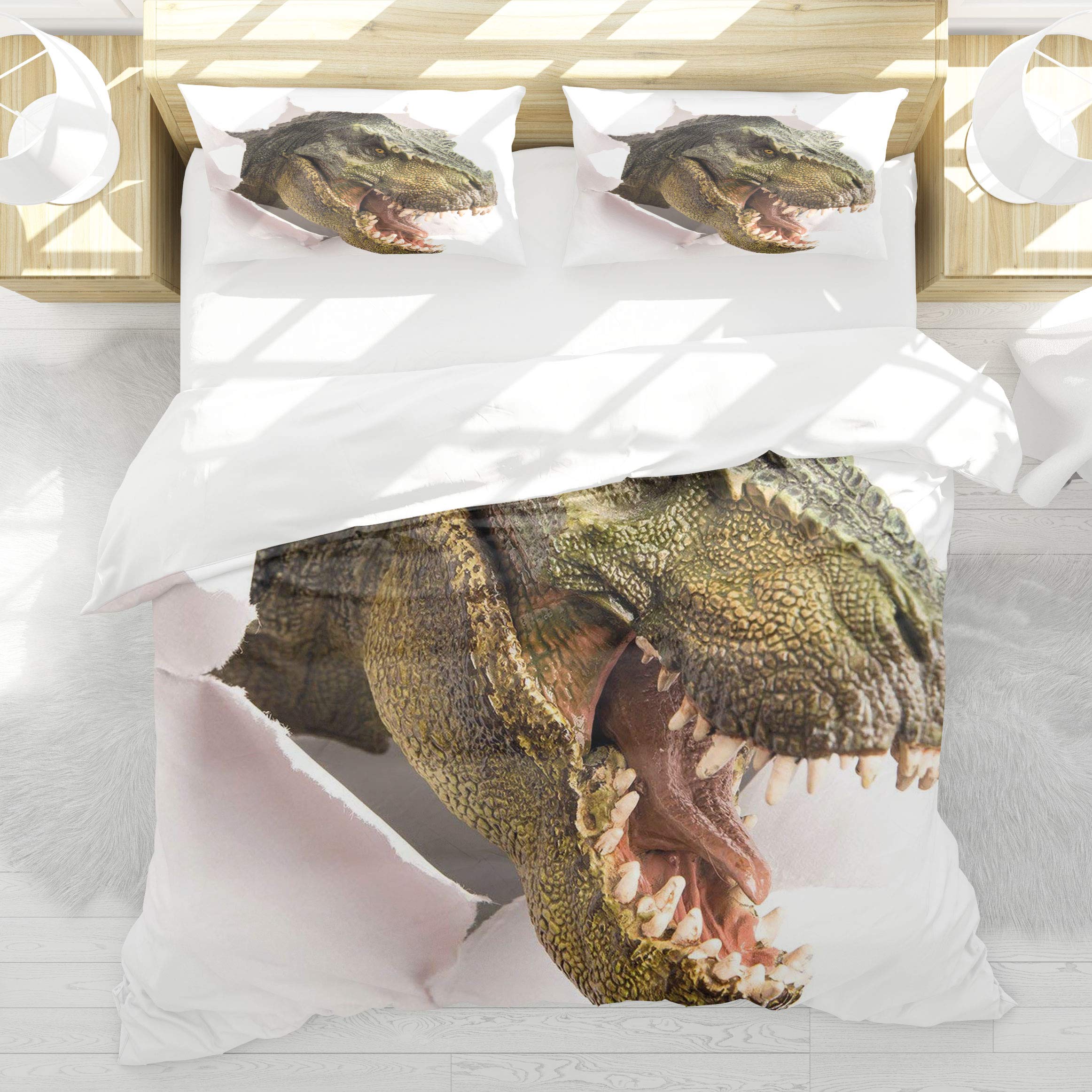 Housse de couette dinosaure 140x200cm anti-décoloration lit enfant motif 3D net
