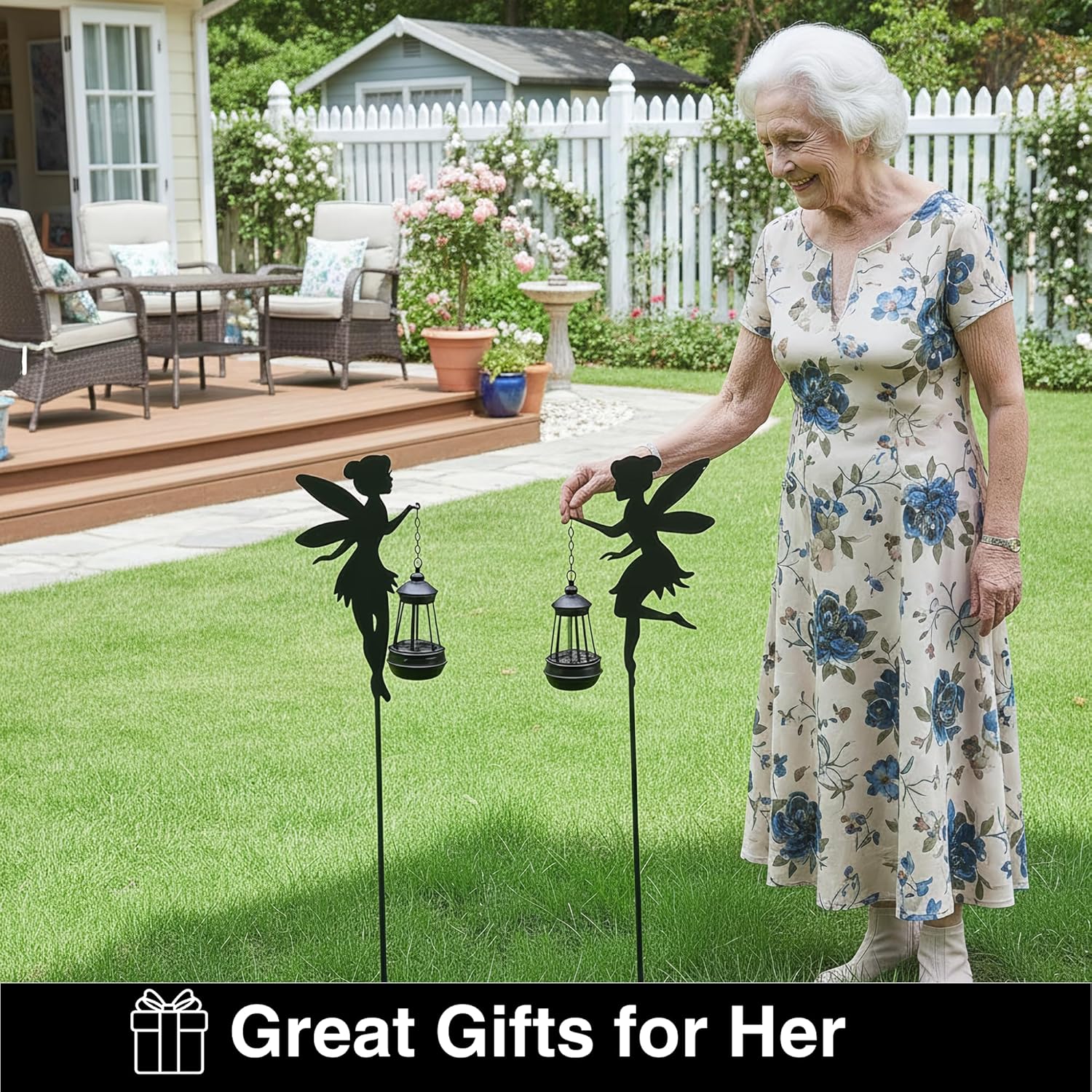 Solar Fairy Garden Decorations Solar Lighting 1 Pair – Outdoor Color-Changing Fairy Statues with Metal Stakes, Garden Ornaments for Lawn, Yard, Patio Decor (Type B Color-Shifting)