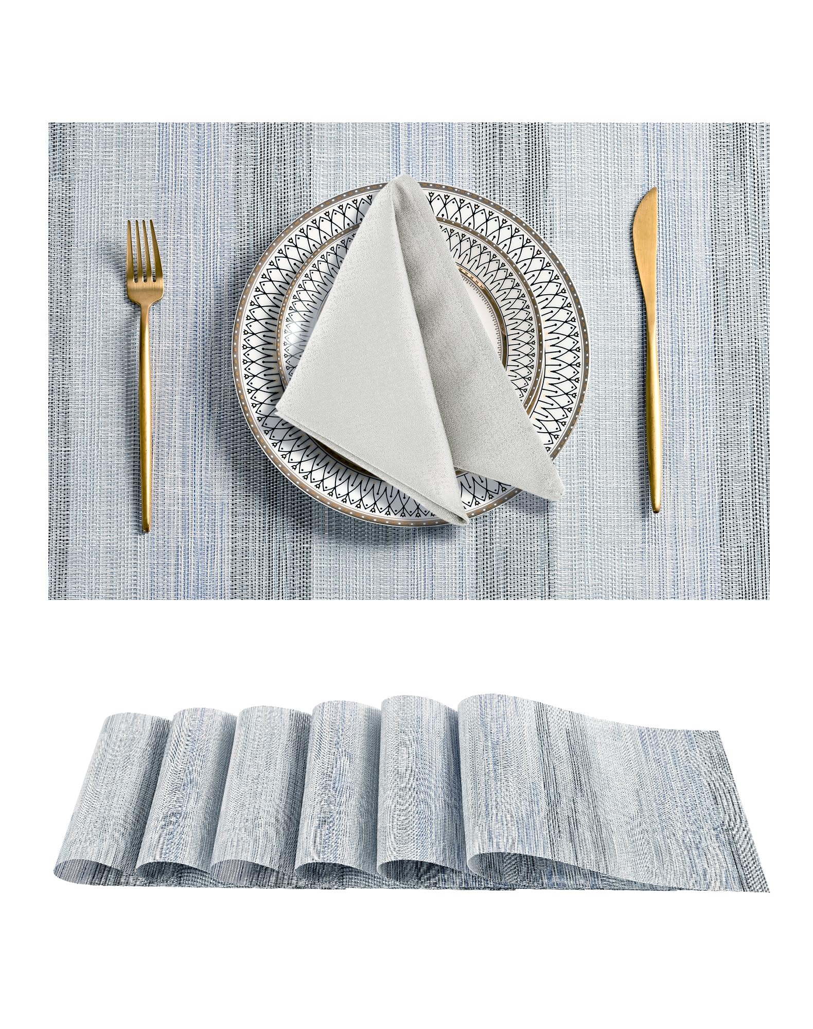 Leetaltree LightSteel Blue Placemats Set of 6 - Heat Resistant Non-Slip Place mats for Dining Table, Washable Durable PVC Vinyl Woven Table Mats(LightSteel Blue, 6) — image 1