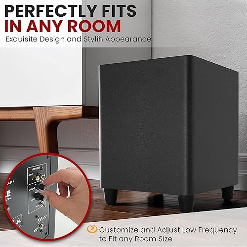 Miniatura 4 de Pyle Subwoofer de encendido activo de Estados Unidos, 10 pulgadas, diseño con puerto con controlador de nivel de entrada alto a bajo, altavoz