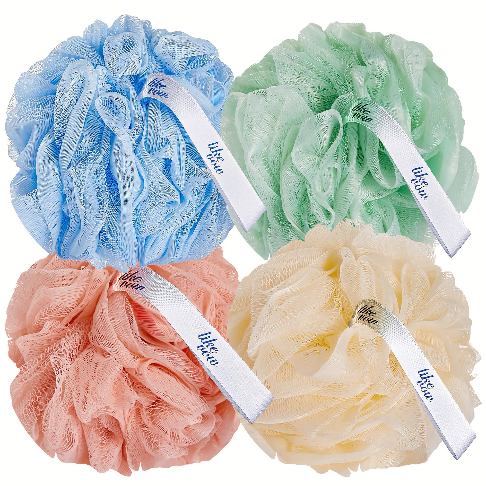 Bath Loofah Sponge for Men & Women - 75g/PCS Large Size Loofah Bath Pouf 4 Pack, Multi Colors Mesh Shower Puffs for Body Men - Gentle Body Wash Sponge for Exfoliating Body & Smooth Skin Care