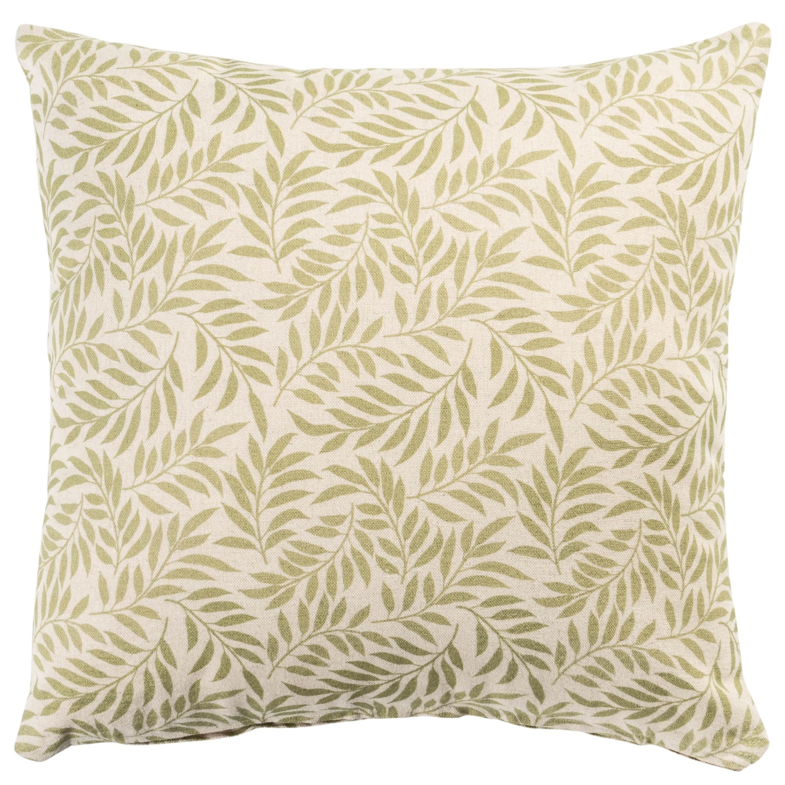 Linen Loft Green Willow Sprig Leaf Brushed Cotton And Linen Cushion Cover In Sage Country Home Dainty Botanical Design. 17X17" Cover Only