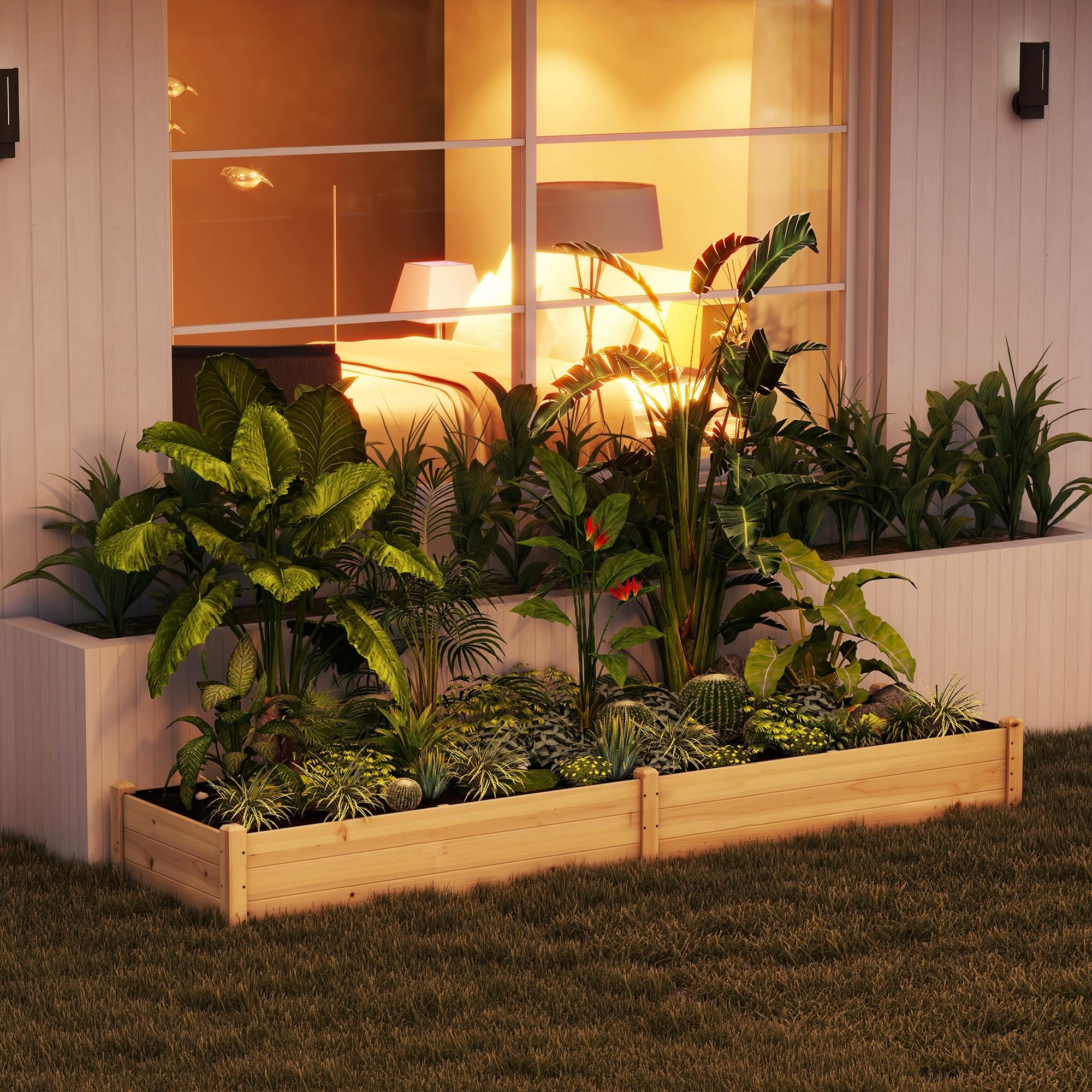 Outsunny Letto per Orto Rialzato, Fioriera con Fondo Aperto 244x61,5x27cm | da Esterno, Legno di Abete, 2 Sezioni Interne Separate, Cassone per Orto a Terra in Legno