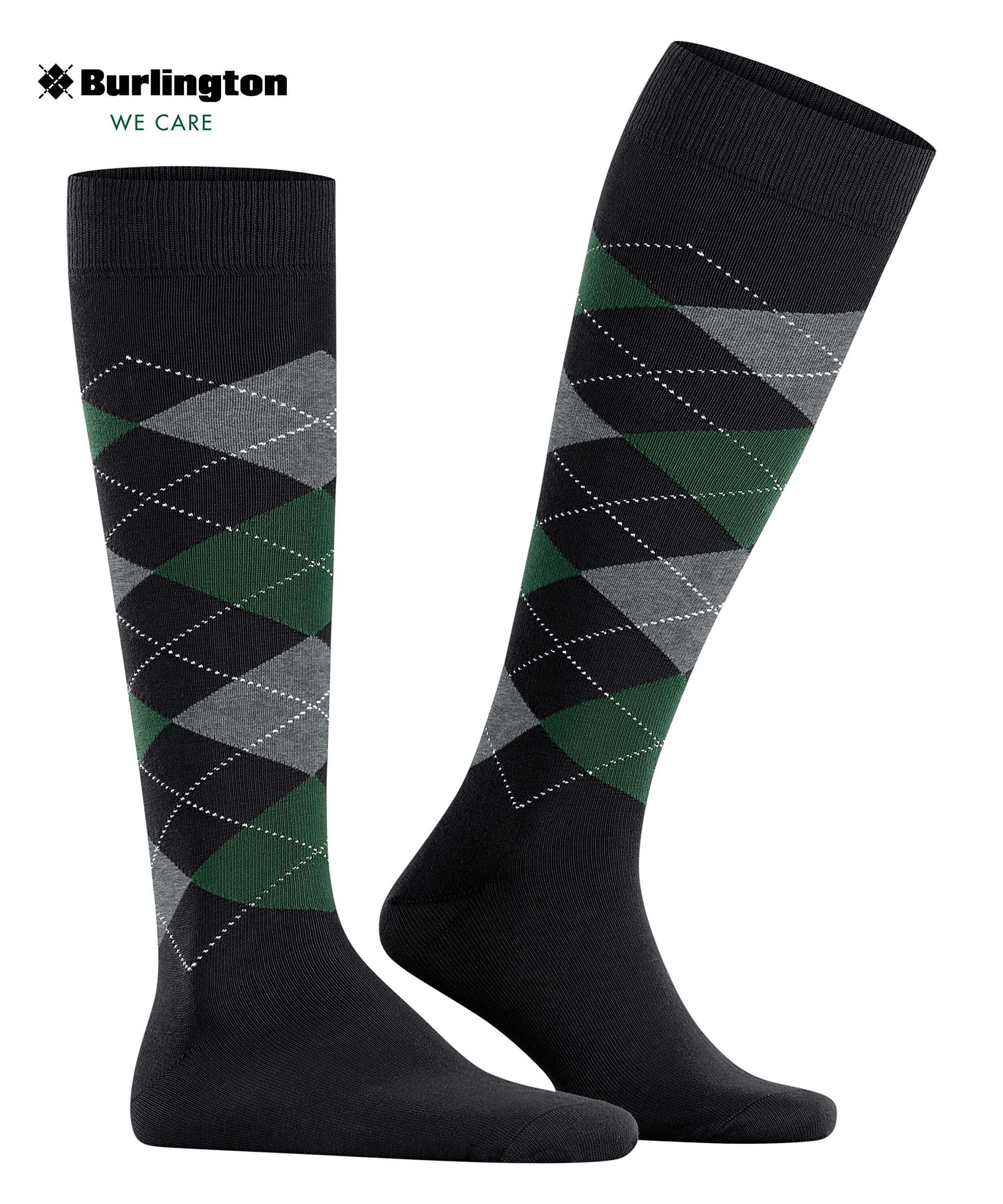 Burlington Mężczyźni Podkolanówki King M Kh Bawełna długie z wzorem 1 Para, Czarny Black 3004, 40-46