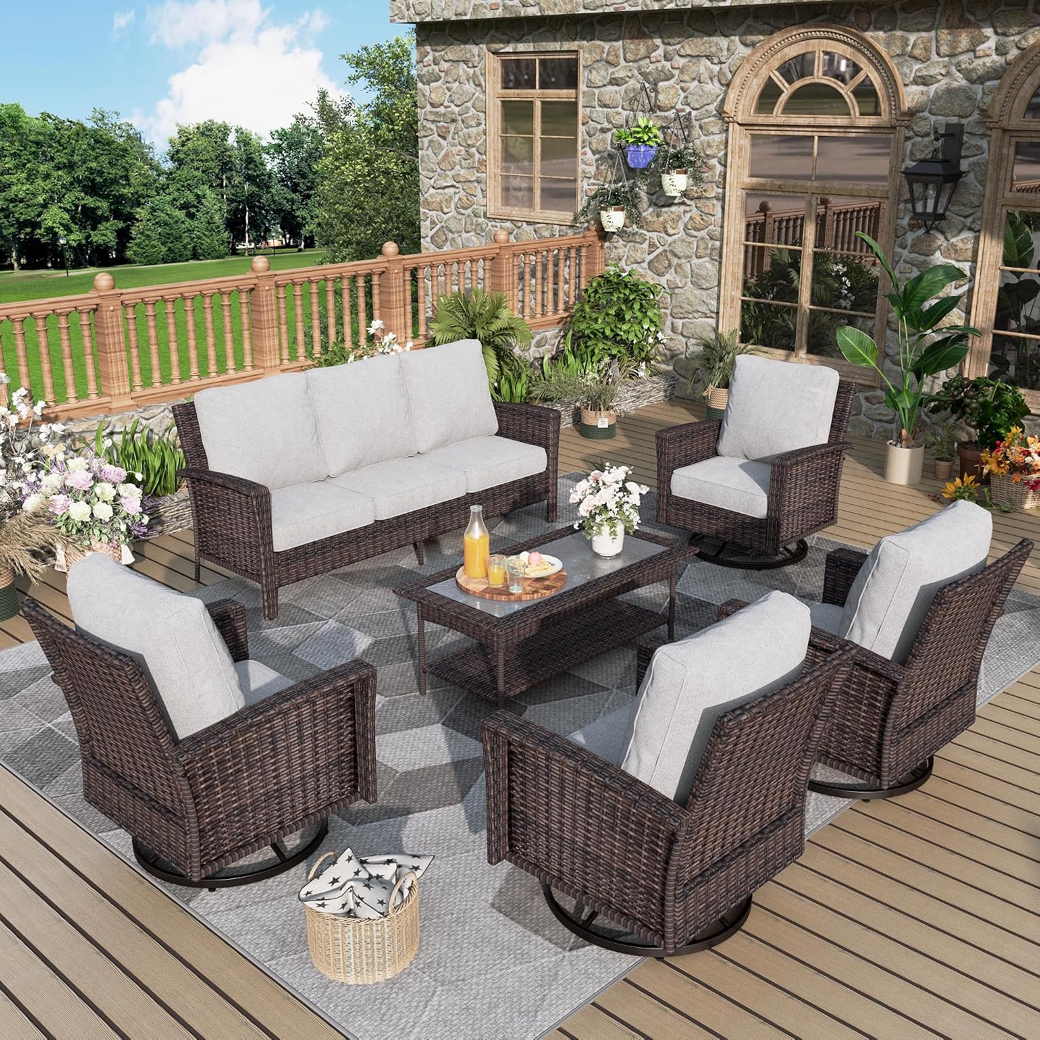 Amazon.com: 6-Piece Patio Furniture Set, Oversized Outdoor Wicker Sofa ...