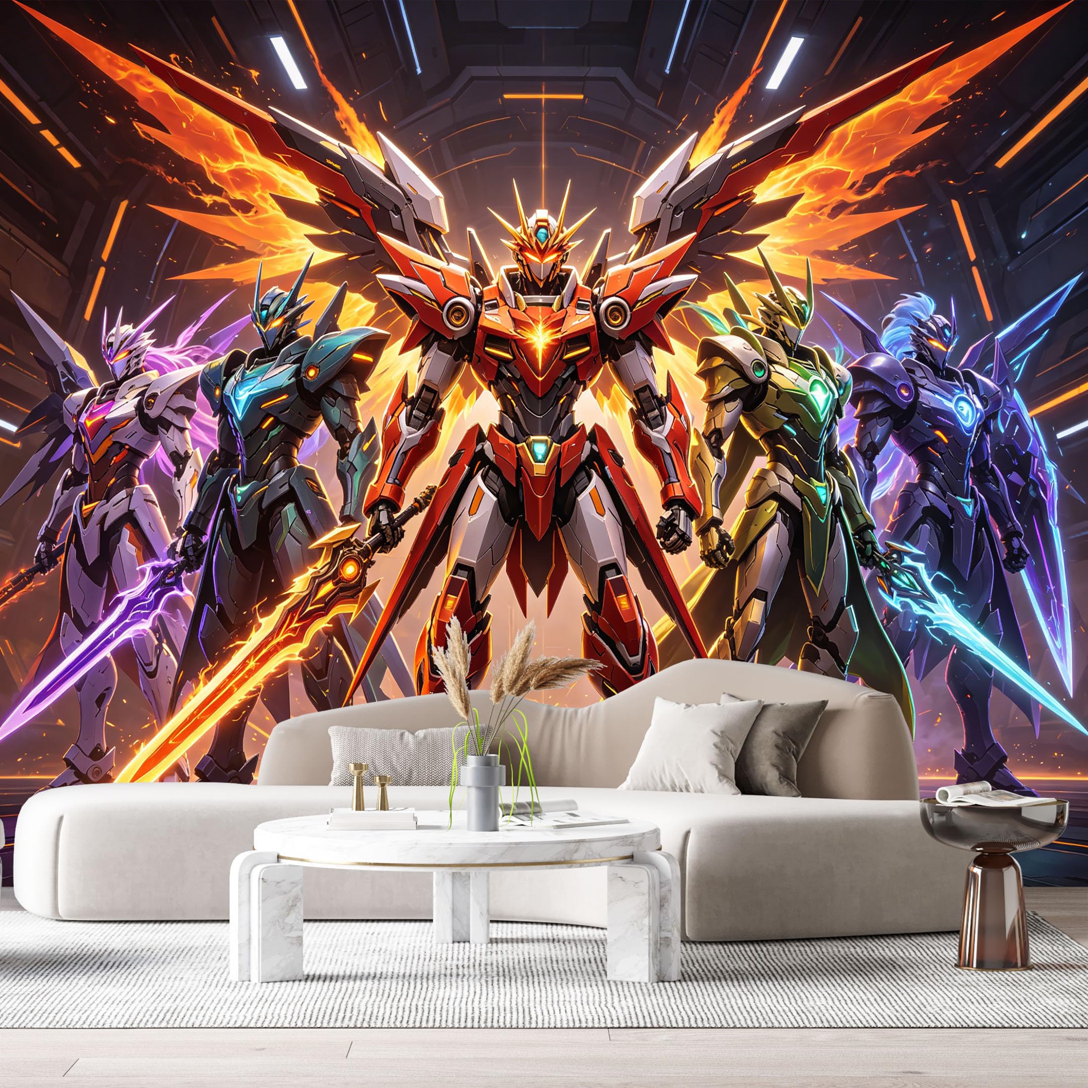 Custom Size Wall Murals Mecha Warrior SciFi 3D Contemporary Minimalist Robot Armor Energy Weapon SelfAdhesive Wall Fabric Removable Large Wallpaper for Living Room