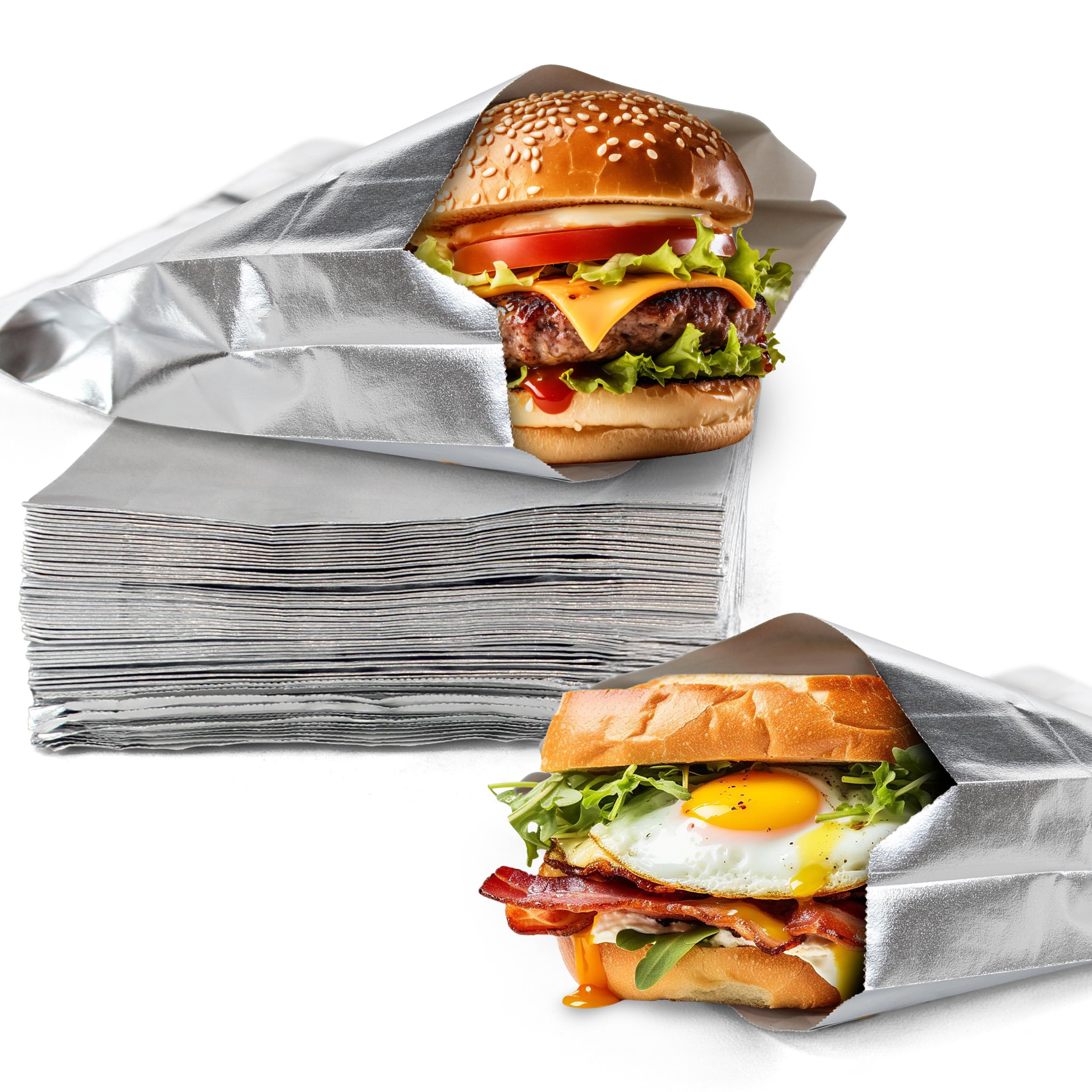 Spec101 Burger Bags - 100ct Tin Foil Sandwich Wrapping Paper Hamburger Holders - Keep Sandwich Warm Cheeseburger Holder