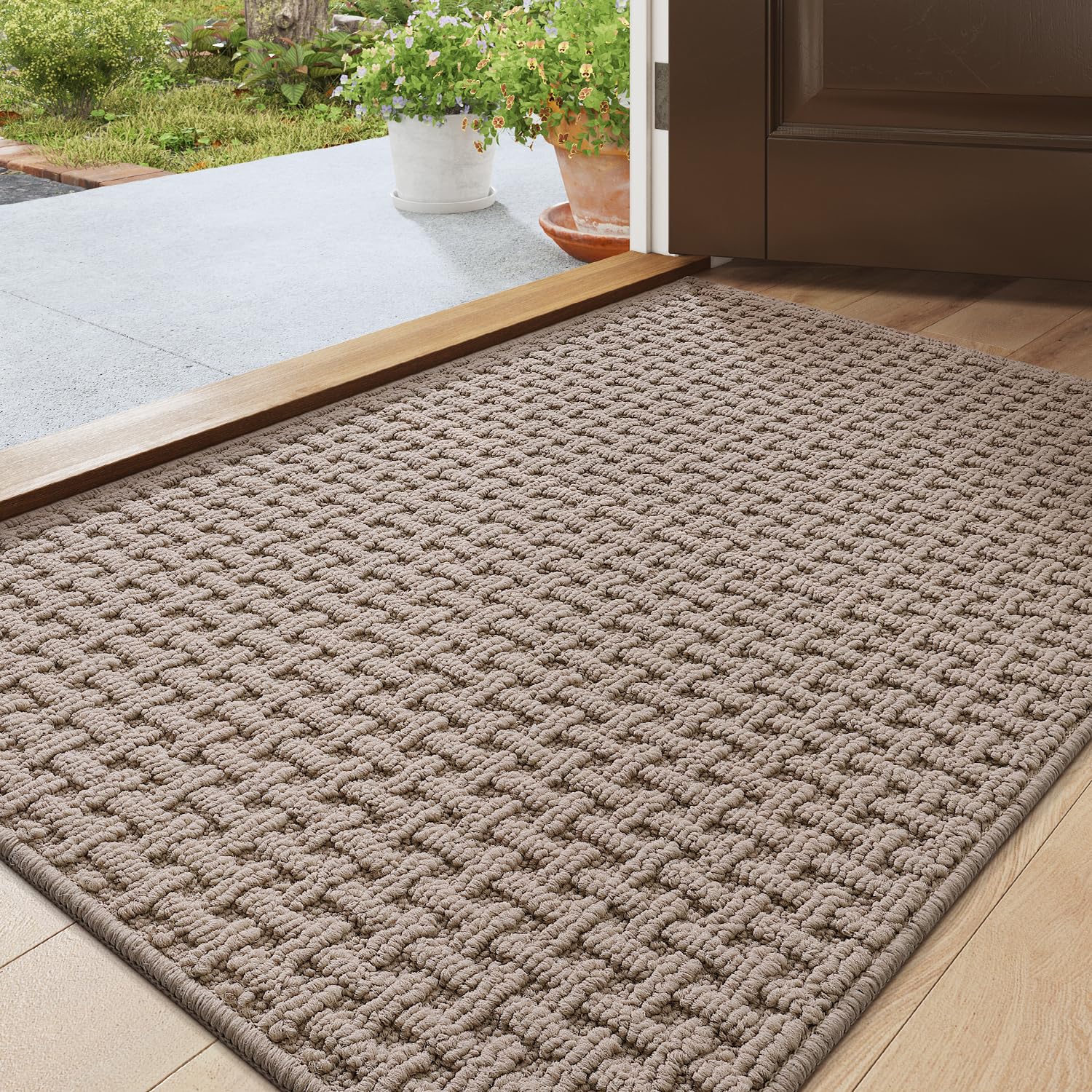 DEXI Felpudo de Entrada 44 x 76 cm, Alfombrilla Antideslizante y Absorbente, Resistente y Lavable, Alfombra Interior para Puertas, Pasillo, Cocina, Oficina (Beige)