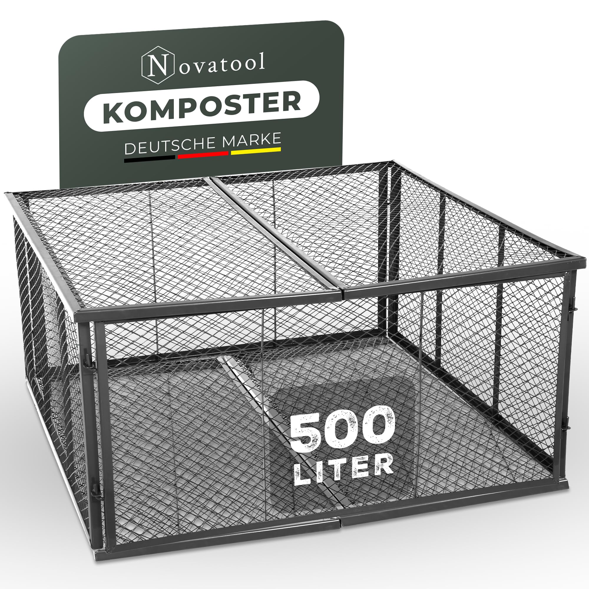 Novatool Composteur de jardin en métal 100 x 100 x 50 cm + couvercle ou sol, avec système d'emboîtement extensible, composteur en métal revêtu par pulvérisation d'un volume de 500 l, boîte de compost