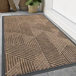 Smiry Front Door Mat Outside Entrance, Heavy Duty Sturdy Natural Rubber Doormat, Trap Dirt and Moisture, Easy Clean Low Profile Welcome Floor Mats for Indoor Outdoor Entry, 71x47 Inch, Brown