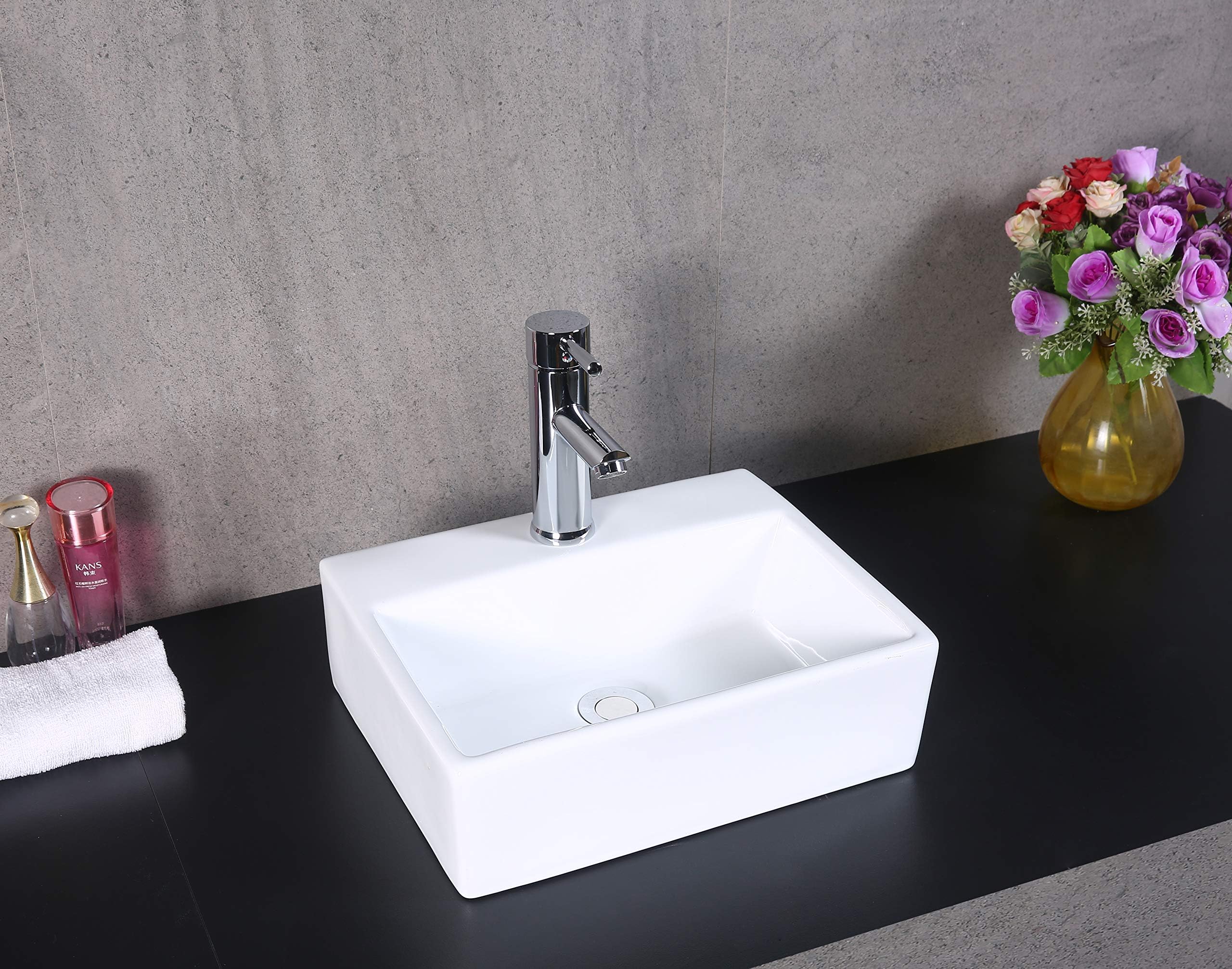 BATHROOM CLOAKROOM WALL HUNG BASIN SINK WITH TAP, WASTE AND CHROME BOTTLE TRAP
